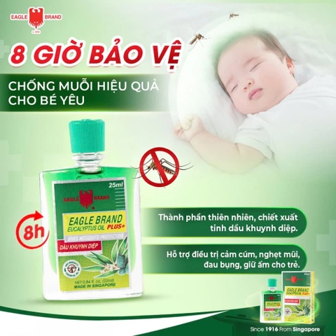 Dầu Khuynh Diệp Eagle Brand BST's Eucalyptus Oil PLUS + 25ml Singapore Chuẩn USA Chống Muỗi 8 Tiếng
