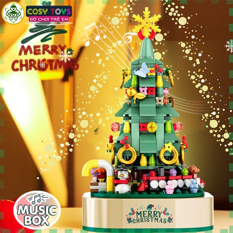 Đồ chơi lắp ghép xếp hình hộp nhạc hình Cây Thông Giáng Sinh với 454 mảnh ghép