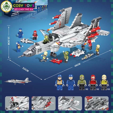 Đồ chơi lắp ghép xếp hình máy bay tiêm kích phản lực Flying Shark mẫu lớn cao cấp với 1268 mảnh ghép