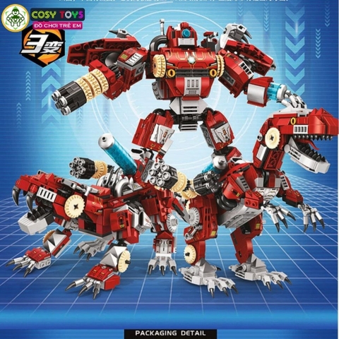 Đồ chơi lắp ghép xếp hình khủng long robot đỏ 3 trong 1 với 858 chi tiết