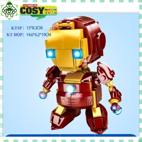 Đồ chơi lắp ghép xếp hình Iron Man của phe Avenger với 216 mảnh ghép, mẫu lớn, khớp có cử động được và nhiều chi tiết cho bé