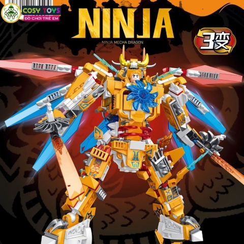 Đồ chơi lắp ghép xếp hình rồng vàng ninja 3 trong 1 với 650 chi tiết