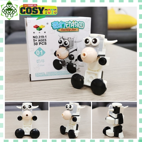 Đồ chơi lắp ghép xếp hình Chú bò sữa FANTASY ZOO với 31 PICS bằng nhựa an toàn cho bé