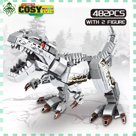 Đồ chơi lắp ghép xếp hình khủng long bạo chúa T-Rex trắng với hơn 482 chi tiết