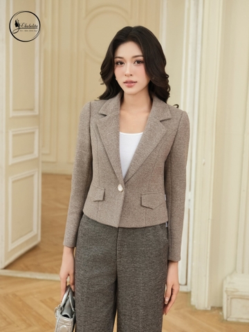 Áo vest dài tay 1 khuy màu nâu