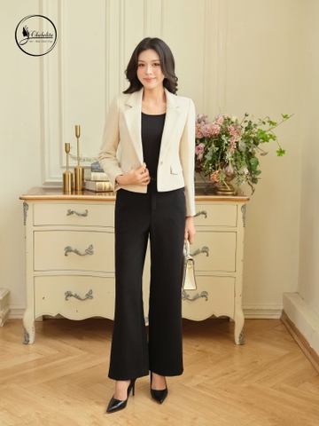 Áo vest dài tay 1 khuy màu be