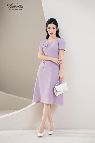 Đầm dáng A thêu màu tím