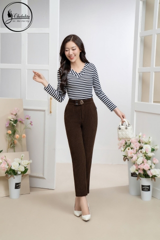 Quần baggy nhung màu nâu