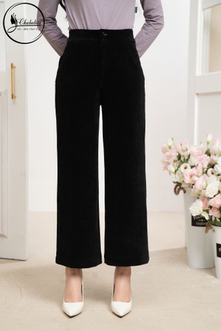 Quần nhung xuông 2 cúc màu đen