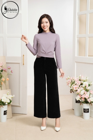 Quần nhung xuông 2 cúc màu đen