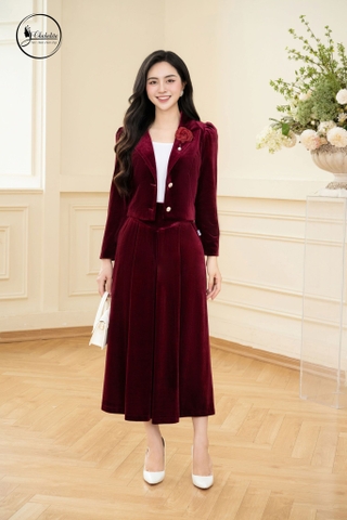 Áo vest nhung dáng ngắn màu đỏ