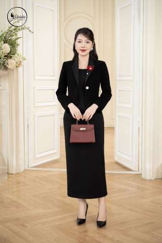 Áo vest dạ phối cổ màu đen