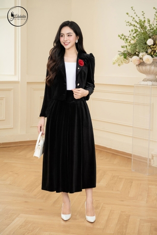 Áo vest nhung dáng ngắn màu đen