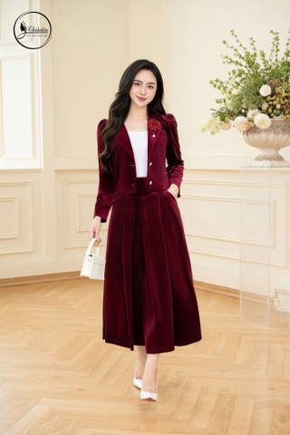 Áo vest nhung dáng ngắn màu đỏ