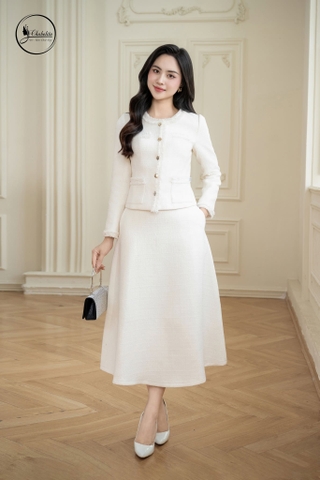 Áo vest dạ cổ tròn màu trắng