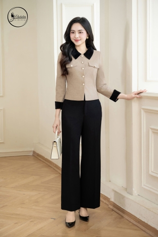 Áo vest dạ dài tay màu be