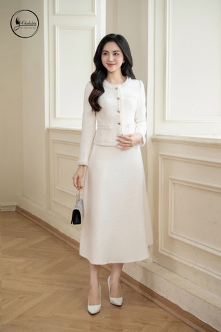 Áo vest dạ cổ tròn màu trắng