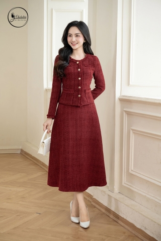 Áo vest dạ cổ tròn màu đỏ