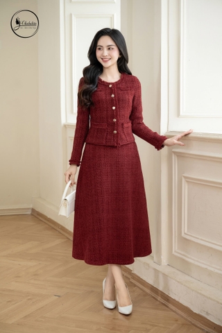 Áo vest dạ cổ tròn màu đỏ