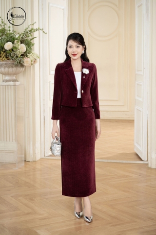 Áo vest dạ nhung 1 khuy màu đỏ