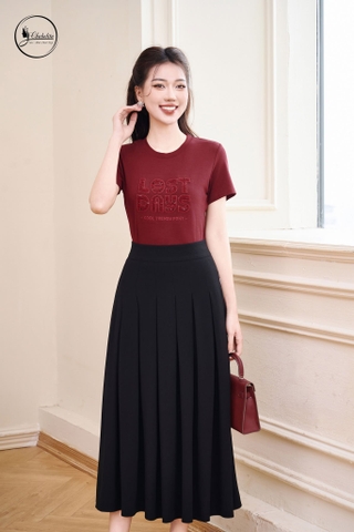 Áo cotton LOST DAYS dáng dài màu đỏ