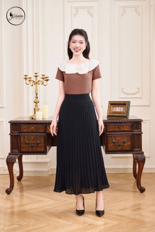 Áo trễ vai cách điệu màu nâu