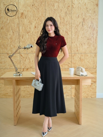 Áo nhung cổ 3 phân màu đỏ