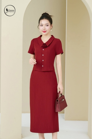 Bộ kẻ đính hoa màu đỏ đô