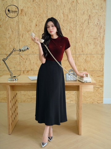 Áo nhung cổ 3 phân màu đỏ