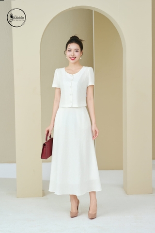 Sét bộ áo phối chân váy màu trắng