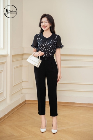 Quần baggy cạp cách điệu màu đen