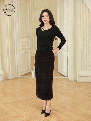 Áo cotton khuy sườn màu đen