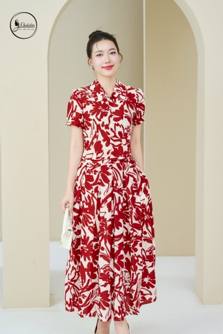 Sét bộ áo sơ mi phối chân váy màu đỏ