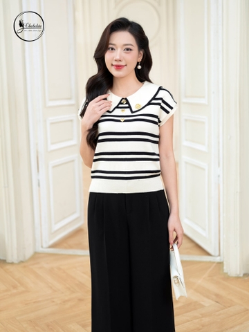 Áo len mongtoghi kẻ trắng