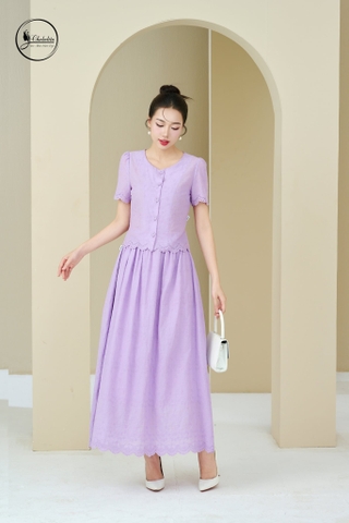 Sét bộ ren áo phối chân xòe màu tím