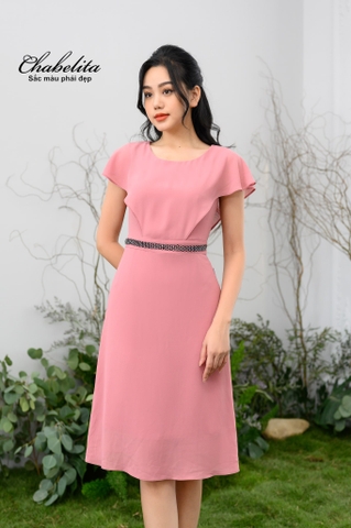 Đầm von đính đá eo màu hồng