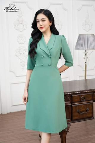 Đầm can eo màu xanh