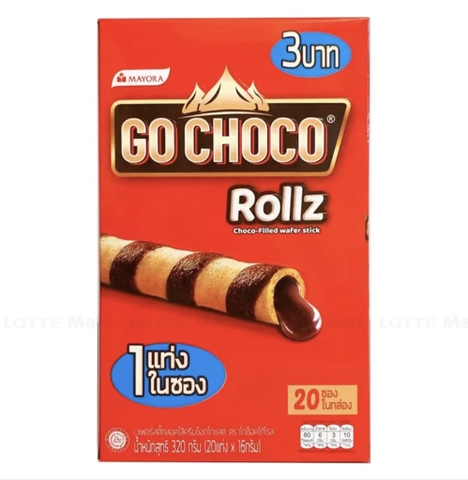 Bánh quế socola GO CHOCO ROLLZ MAYORA hộp 20 ống 320gram