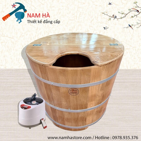 Bồn tắm xông hơi gỗ sồi dáng tròn