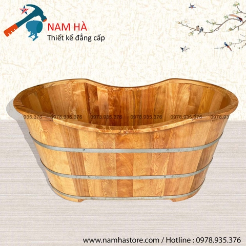 Bồn tắm gỗ Pơ mu Dáng oval  Bo viền cong
