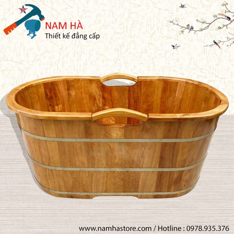 Bồn tắm gỗ Pơ mu tay cầm 2 bên dáng Oval