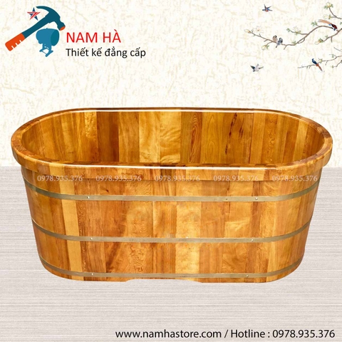 Bồn tắm gỗ Pơmu dáng Oval bo viền thẳng