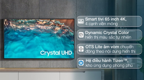 Smart Tivi Samsung 4K Crystal UHD 65 inch UA65BU8000KXXV
