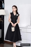 Đầm Gấm Xòe Xếp Vai 2 Lớp NK Fashion Thời Trang, Sang Trọng, Quý Phái NKDV2308002