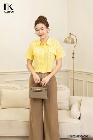 Áo Sơ Mi Croptop Cổ Đức Vạt Túi NKSM2306002