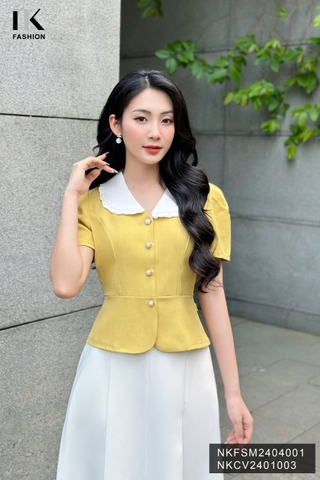 NK Fashion Áo Sơ Mi 7 Mảnh Phối Cổ Bèo Nữ Tính, Thanh Lịch NKFSM2404001