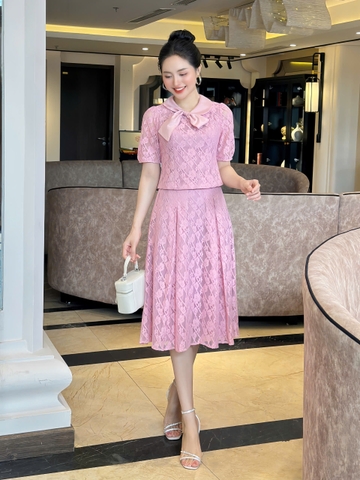 Set ren sọc hoa chân váy xòe xinh xắn NKBD2409001