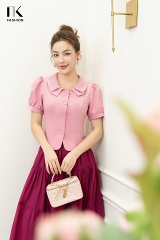 NK Fashion Áo Sơ Mi Cộc Tay Cổ Sen Tròn 4 Cúc Bọc NKFSM2306013
