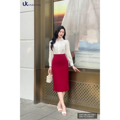 Sơ mi cổ sen tay dài bồng vai Uk fashion, áo tiểu thư, basic cho quý cô công sở, chất vải nhập hàn UKFSM2401001