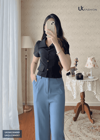 Áo Sơ Mi Cúc Nẹp 2 Nắp Túi Dáng Croptop UK UKSM2304005